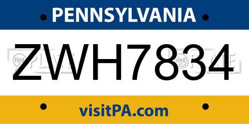 ZWH7834 Pennsylvania License Plate