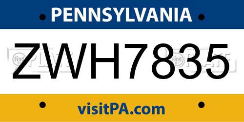 ZWH7835 Pennsylvania License Plate