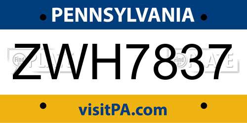 ZWH7837 Pennsylvania License Plate