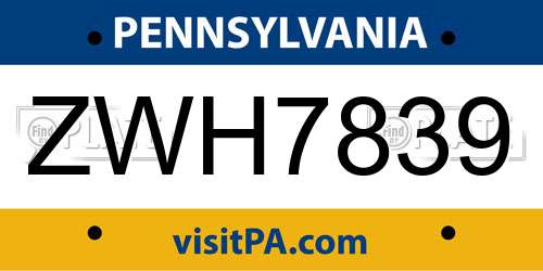 ZWH7839 Pennsylvania License Plate