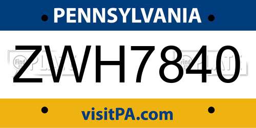ZWH7840 Pennsylvania License Plate