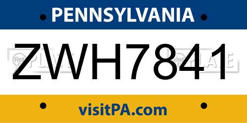 ZWH7841 Pennsylvania License Plate