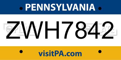 ZWH7842 Pennsylvania License Plate