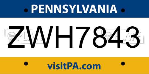 ZWH7843 Pennsylvania License Plate