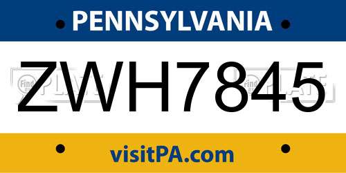 ZWH7845 Pennsylvania License Plate