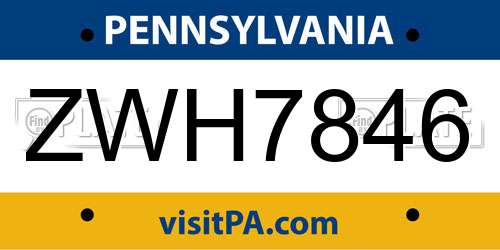 ZWH7846 Pennsylvania License Plate