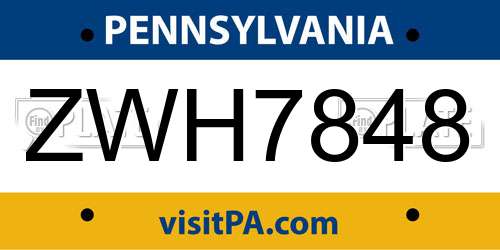 ZWH7848 Pennsylvania License Plate