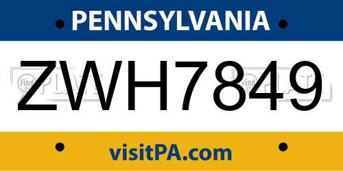 ZWH7849 Pennsylvania License Plate