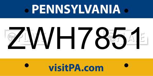ZWH7851 Pennsylvania License Plate