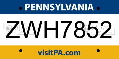 ZWH7852 Pennsylvania License Plate