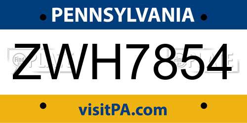 ZWH7854 Pennsylvania License Plate