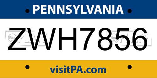 ZWH7856 Pennsylvania License Plate