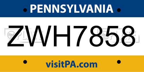 ZWH7858 Pennsylvania License Plate