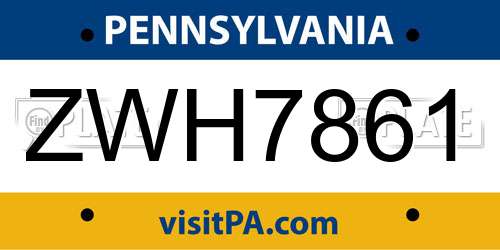 ZWH7861 Pennsylvania License Plate