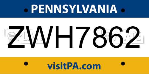 ZWH7862 Pennsylvania License Plate