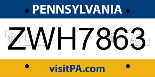 ZWH7863 Pennsylvania License Plate