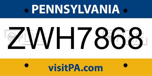 ZWH7868 Pennsylvania License Plate