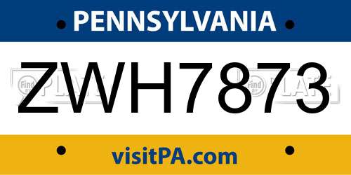 ZWH7873 Pennsylvania License Plate