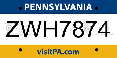 ZWH7874 Pennsylvania License Plate