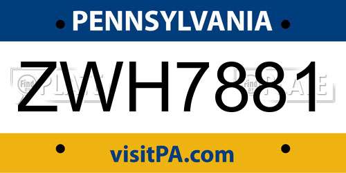 ZWH7881 Pennsylvania License Plate