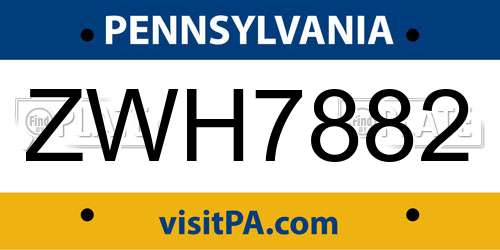 ZWH7882 Pennsylvania License Plate