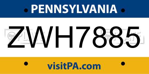 ZWH7885 Pennsylvania License Plate