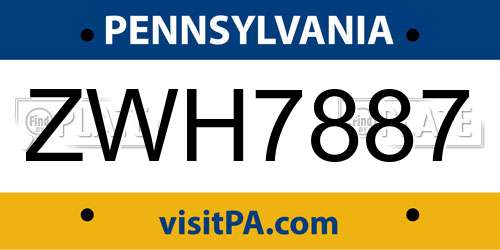ZWH7887 Pennsylvania License Plate
