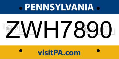 ZWH7890 Pennsylvania License Plate