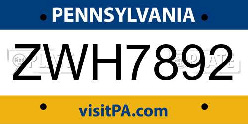 ZWH7892 Pennsylvania License Plate