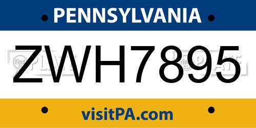 ZWH7895 Pennsylvania License Plate
