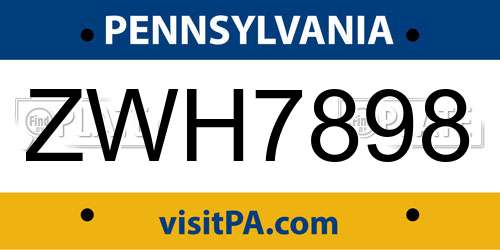 ZWH7898 Pennsylvania License Plate