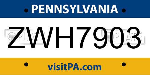 ZWH7903 Pennsylvania License Plate