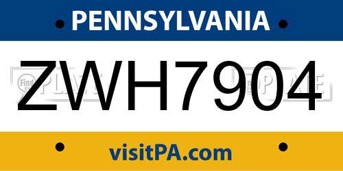 ZWH7904 Pennsylvania License Plate