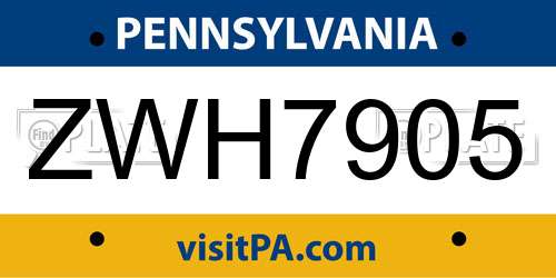 ZWH7905 Pennsylvania License Plate