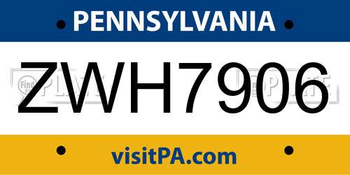 ZWH7906 Pennsylvania License Plate