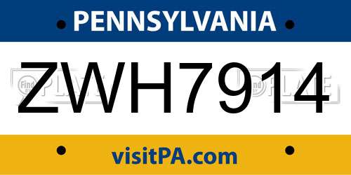 ZWH7914 Pennsylvania License Plate