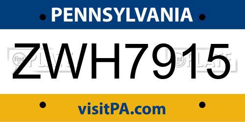 ZWH7915 Pennsylvania License Plate