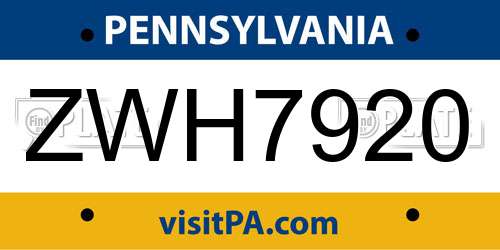 ZWH7920 Pennsylvania License Plate