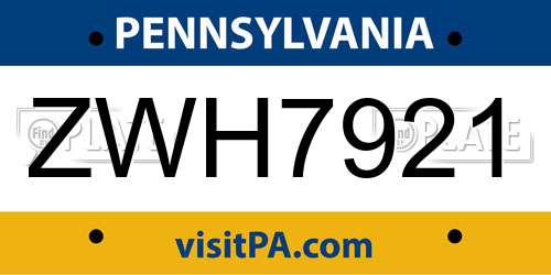 ZWH7921 Pennsylvania License Plate