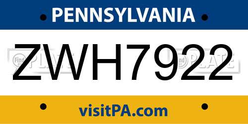 ZWH7922 Pennsylvania License Plate