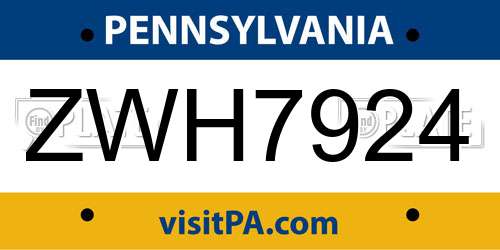 ZWH7924 Pennsylvania License Plate
