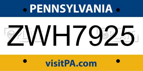 ZWH7925 Pennsylvania License Plate