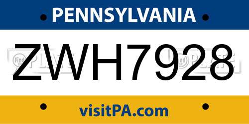 ZWH7928 Pennsylvania License Plate
