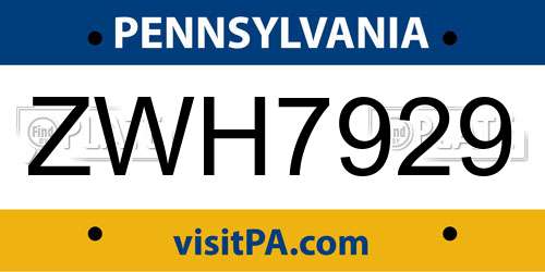ZWH7929 Pennsylvania License Plate