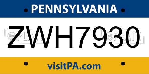 ZWH7930 Pennsylvania License Plate