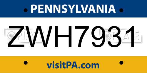 ZWH7931 Pennsylvania License Plate