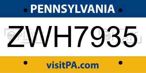 ZWH7935 Pennsylvania License Plate