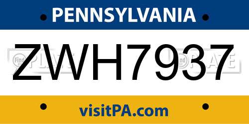 ZWH7937 Pennsylvania License Plate