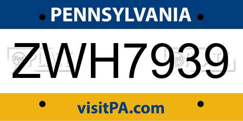 ZWH7939 Pennsylvania License Plate
