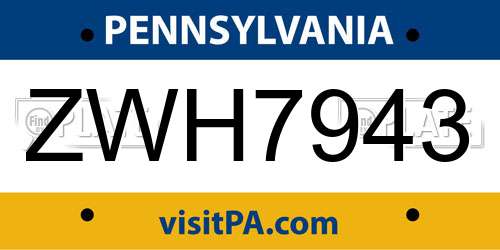 ZWH7943 Pennsylvania License Plate